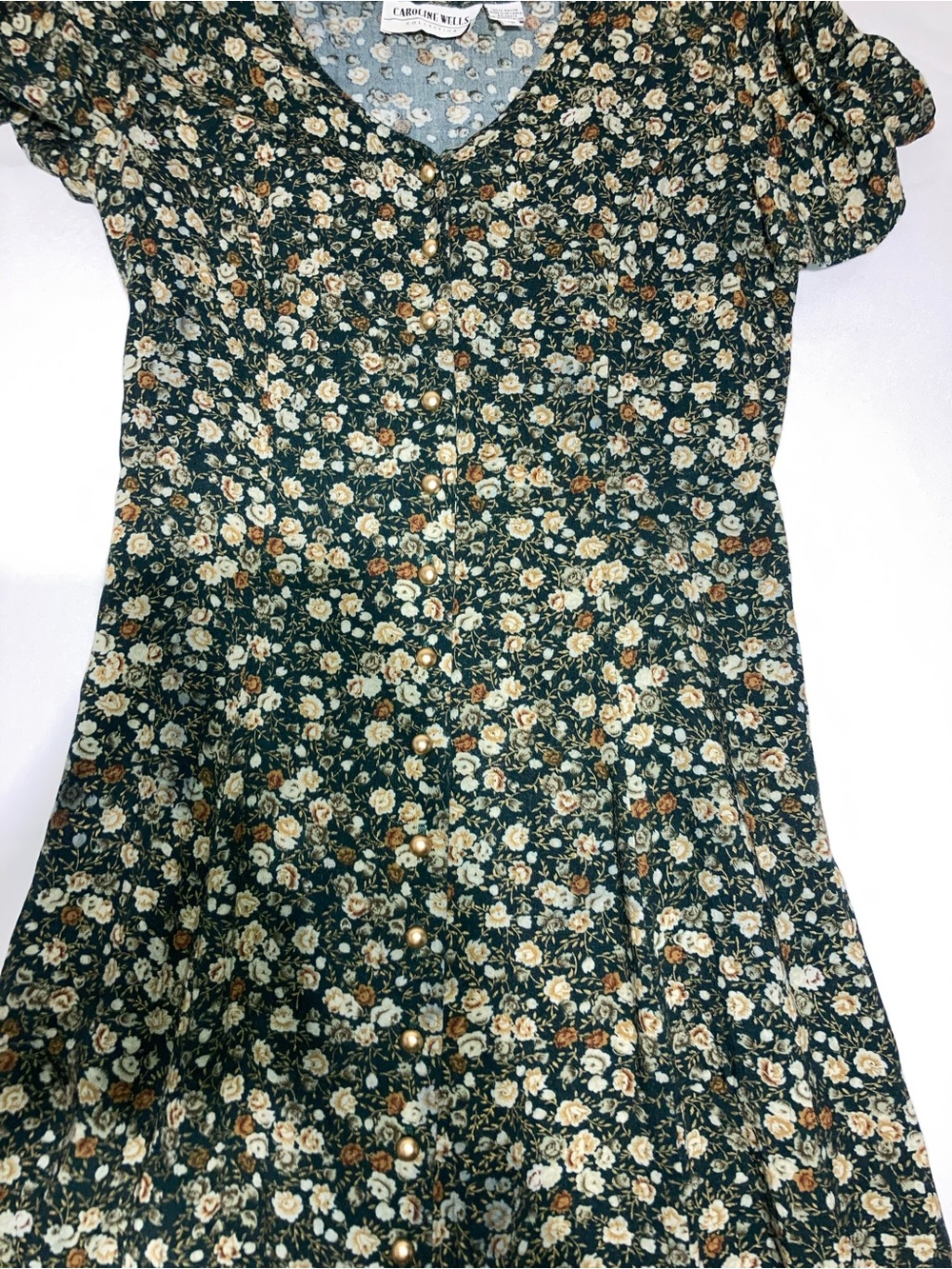 Caroline DeWitt Dark Green Floral Button-Front Midi Dress - Picture 2 of 7
